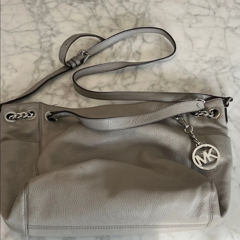 Michael Kors Large Gray Leather Shoulder Bag